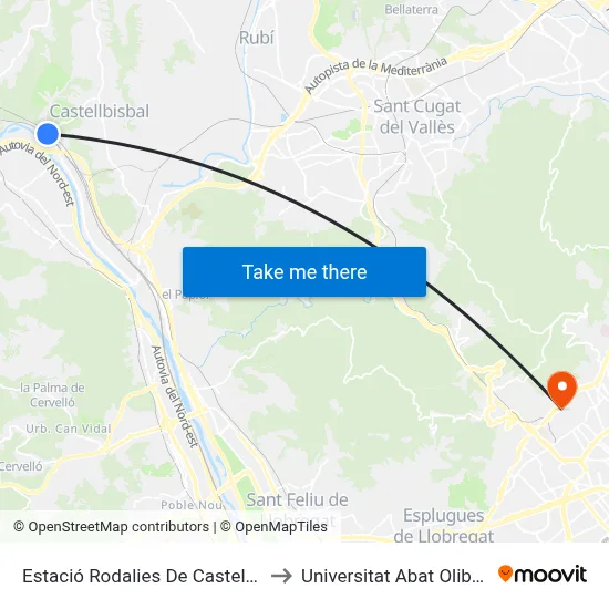 Estació Rodalies to Universitat Abat Oliba Ceu map