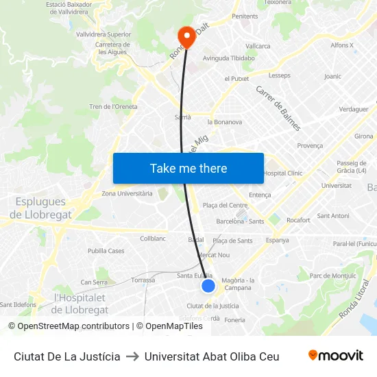Ciutat De La Justícia to Universitat Abat Oliba Ceu map