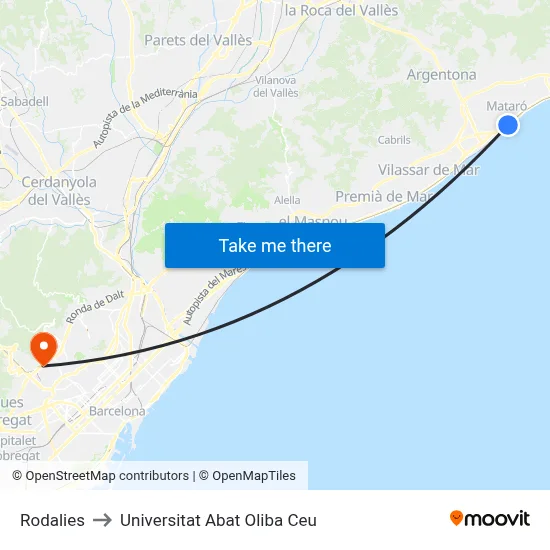 Rodalies to Universitat Abat Oliba Ceu map