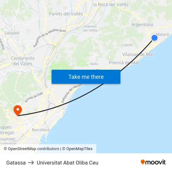 Gatassa to Universitat Abat Oliba Ceu map