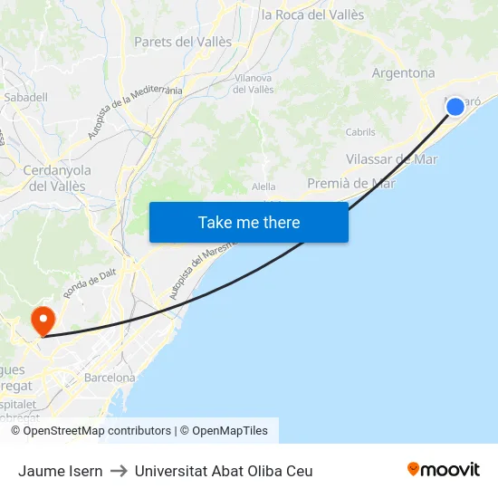 Jaume Isern to Universitat Abat Oliba Ceu map