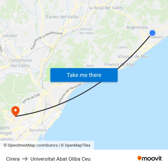 Cirera to Universitat Abat Oliba Ceu map