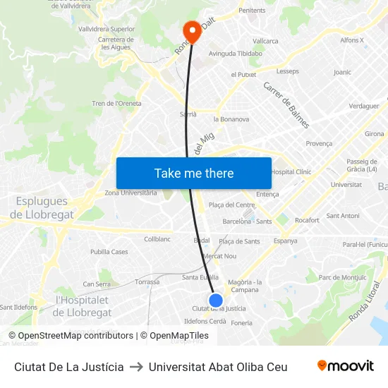Ciutat De La Justícia to Universitat Abat Oliba Ceu map