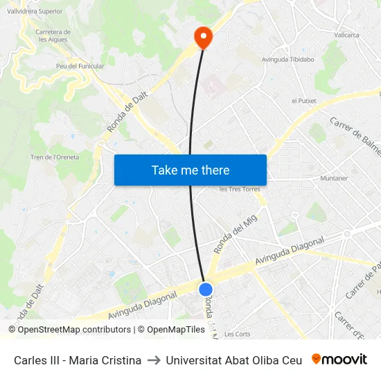 Carles III - Maria Cristina to Universitat Abat Oliba Ceu map