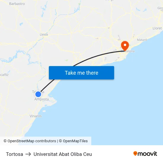 Tortosa to Universitat Abat Oliba Ceu map
