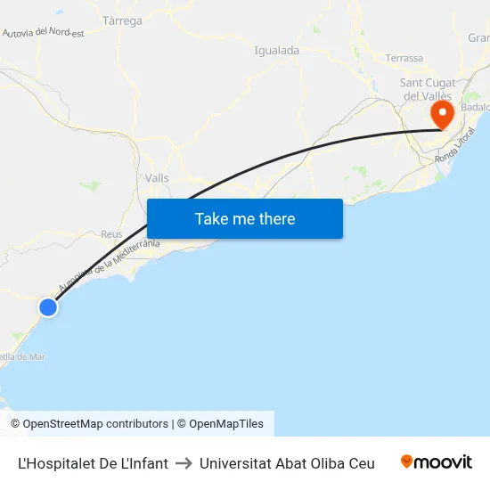 L'Hospitalet De L'Infant to Universitat Abat Oliba Ceu map