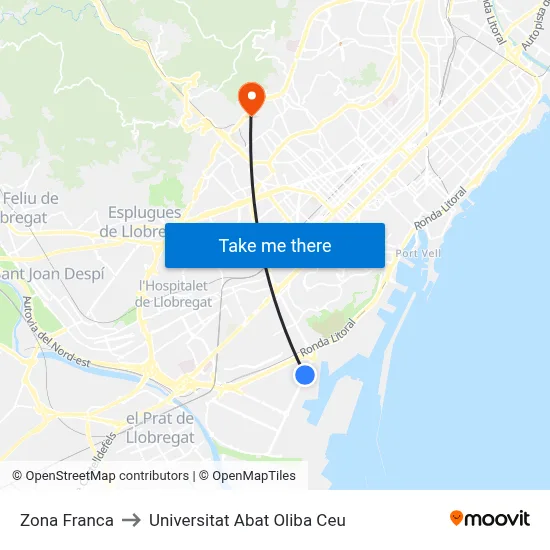 Zona Franca to Universitat Abat Oliba Ceu map