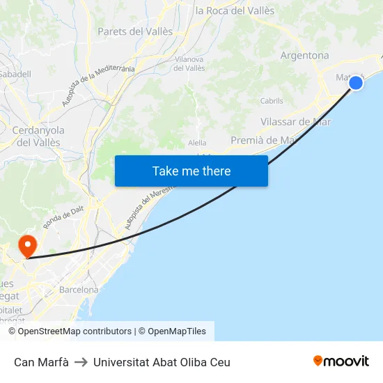Can Marfà to Universitat Abat Oliba Ceu map