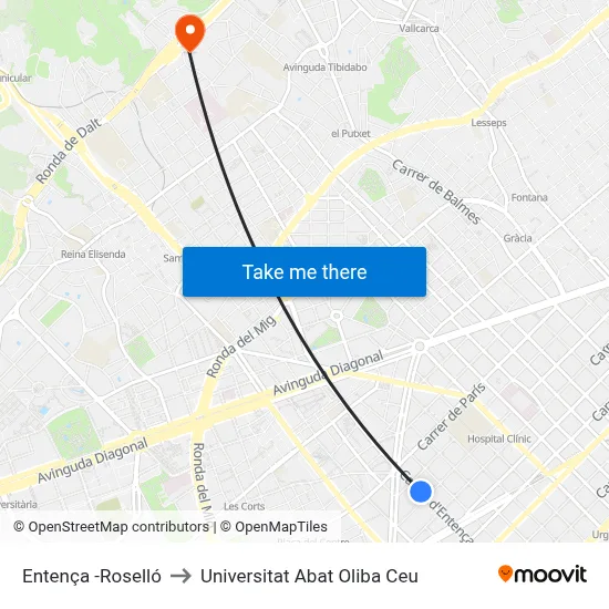 Entença -Roselló to Universitat Abat Oliba Ceu map