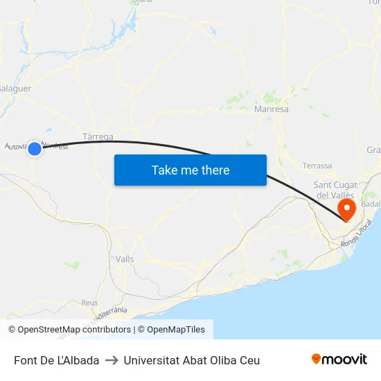 Font De L'Albada to Universitat Abat Oliba Ceu map