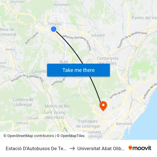 Estació D'Autobusos De Terrassa to Universitat Abat Oliba Ceu map