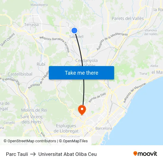 Parc Taulí to Universitat Abat Oliba Ceu map
