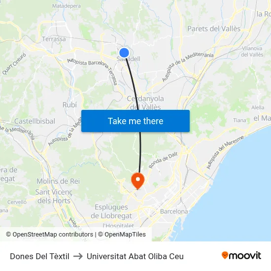 Dones Del Tèxtil to Universitat Abat Oliba Ceu map
