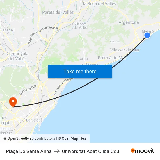 Plaça De Santa Anna to Universitat Abat Oliba Ceu map