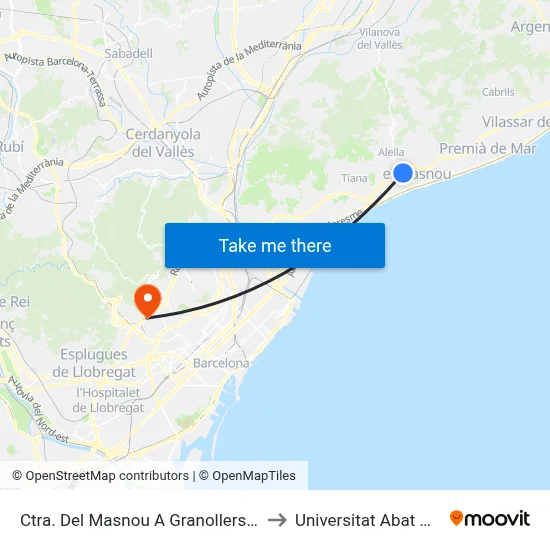 Ctra. Del Masnou A Granollers - Can Torras to Universitat Abat Oliba Ceu map