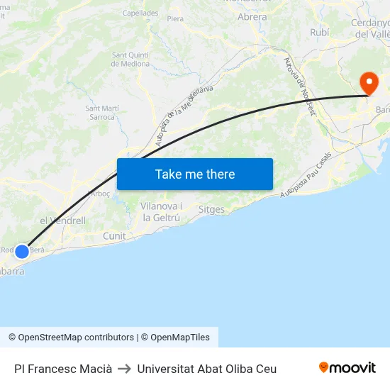 Pl Francesc Macià to Universitat Abat Oliba Ceu map