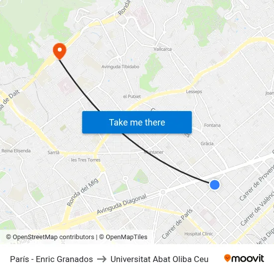 París - Enric Granados to Universitat Abat Oliba Ceu map