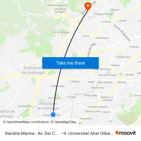 Rambla Marina - Av. Del Carrilet to Universitat Abat Oliba Ceu map