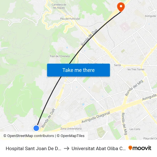 Hospital Sant Joan De Déu to Universitat Abat Oliba Ceu map