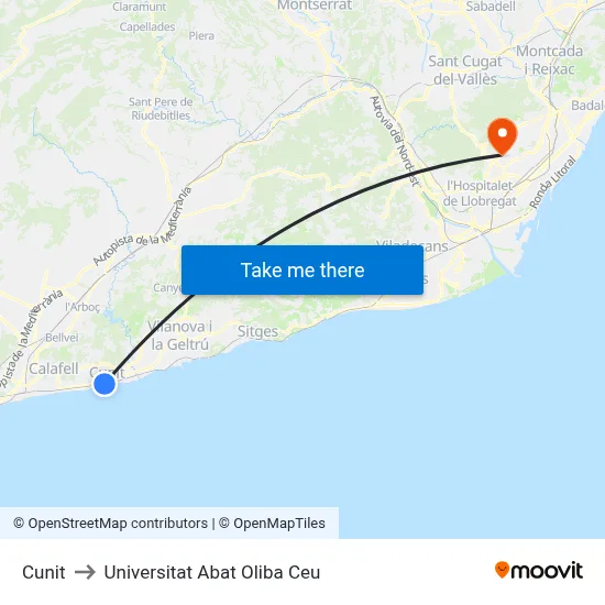 Cunit to Universitat Abat Oliba Ceu map