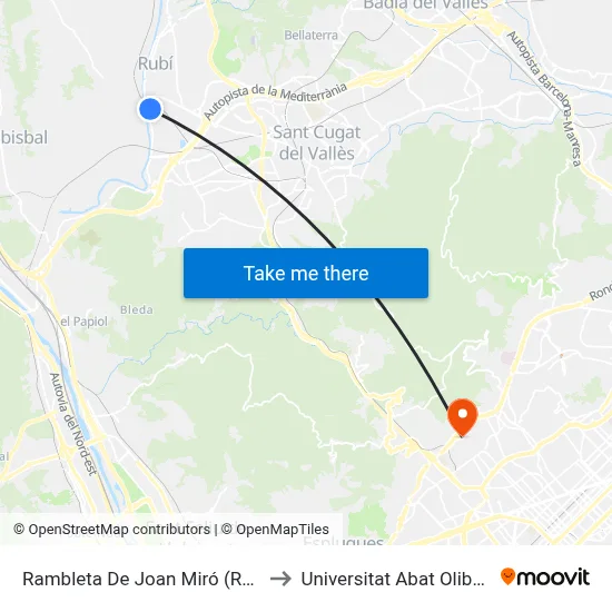 Rambleta De Joan Miró (Rubí+D) to Universitat Abat Oliba Ceu map