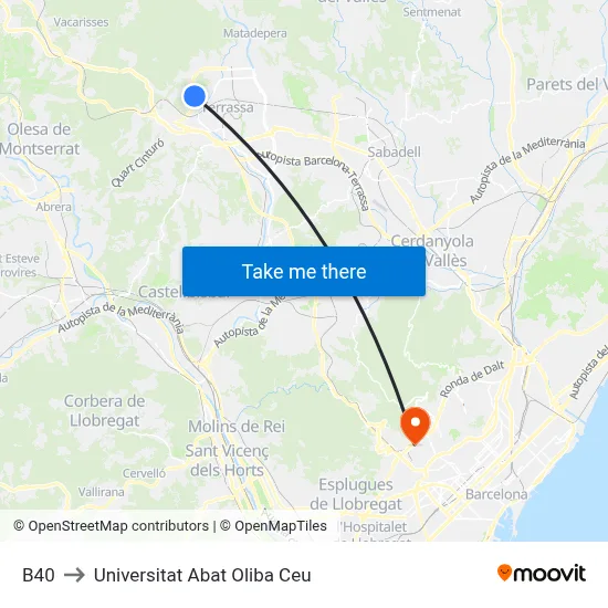 B40 to Universitat Abat Oliba Ceu map