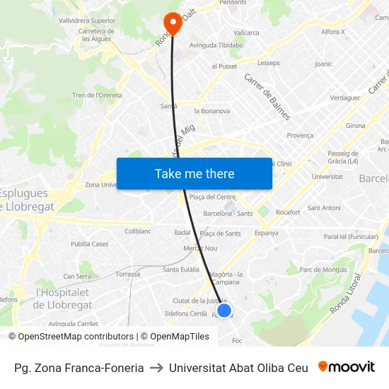 Pg. Zona Franca-Foneria to Universitat Abat Oliba Ceu map