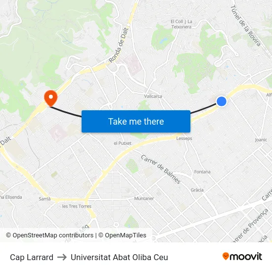 Cap Larrard to Universitat Abat Oliba Ceu map