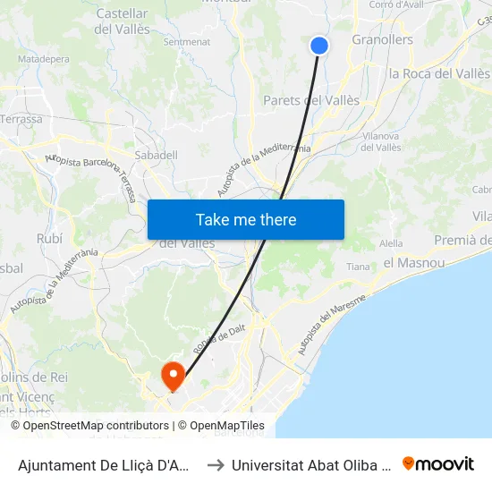 Ajuntament De Lliçà D'Amunt to Universitat Abat Oliba Ceu map
