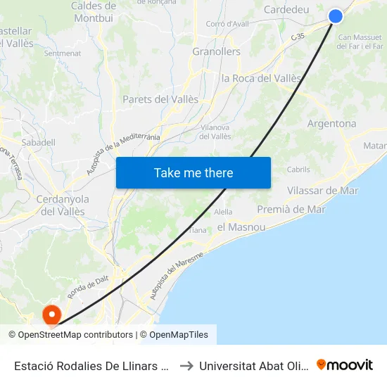 Estació Rodalies De Llinars Del Vallès to Universitat Abat Oliba Ceu map