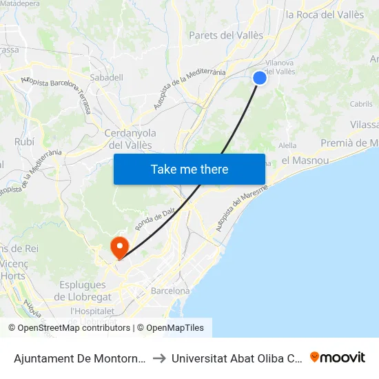 Ajuntament De Montornès to Universitat Abat Oliba Ceu map