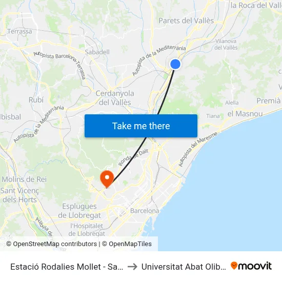Estació Rodalies Mollet - Sant Fost to Universitat Abat Oliba Ceu map