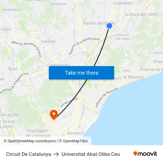 Circuit De Catalunya to Universitat Abat Oliba Ceu map