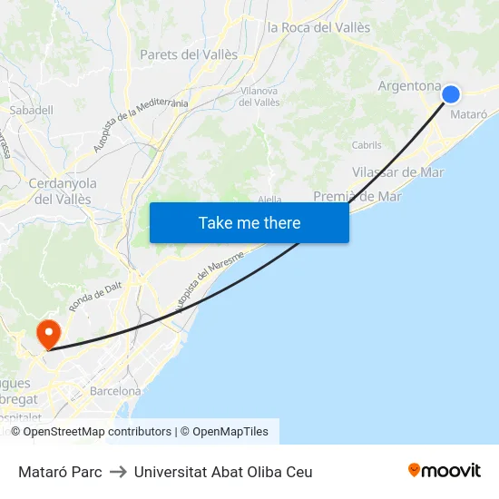 Mataró Parc to Universitat Abat Oliba Ceu map