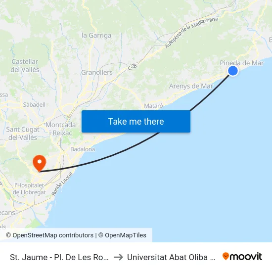 St. Jaume - Pl. De Les Roses to Universitat Abat Oliba Ceu map