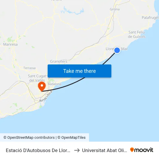 Estació D'Autobusos De Lloret De Mar to Universitat Abat Oliba Ceu map