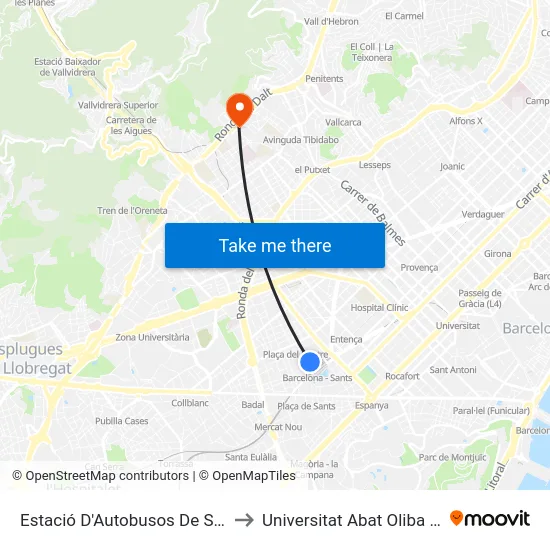 Estació D'Autobusos De Sants to Universitat Abat Oliba Ceu map