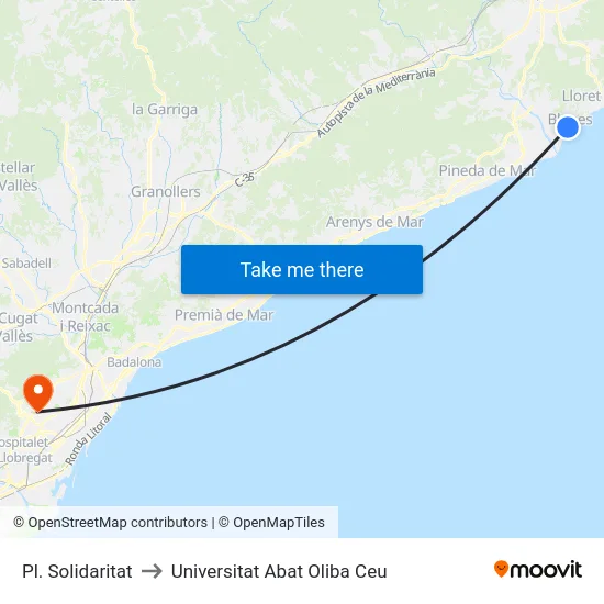 Pl. Solidaritat to Universitat Abat Oliba Ceu map