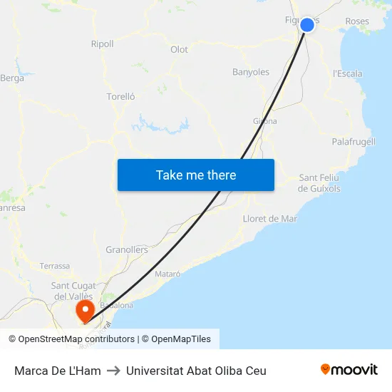 Marca De L'Ham to Universitat Abat Oliba Ceu map