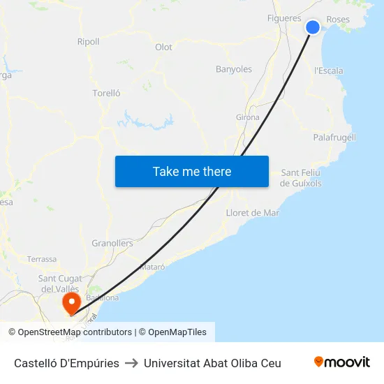 Castelló D'Empúries to Universitat Abat Oliba Ceu map
