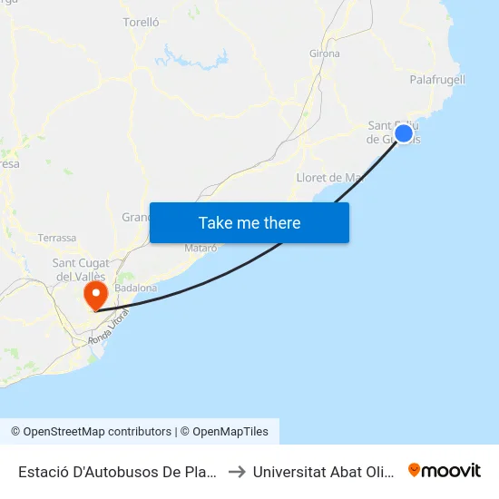 Estació D'Autobusos De Platja D'Aro to Universitat Abat Oliba Ceu map