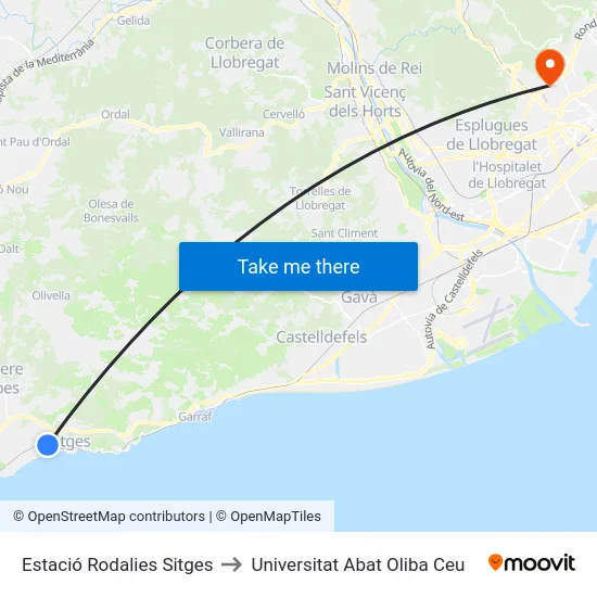 Estació Rodalies Sitges to Universitat Abat Oliba Ceu map