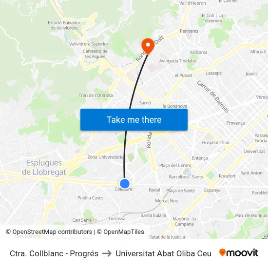 Ctra. Collblanc - Progrés to Universitat Abat Oliba Ceu map