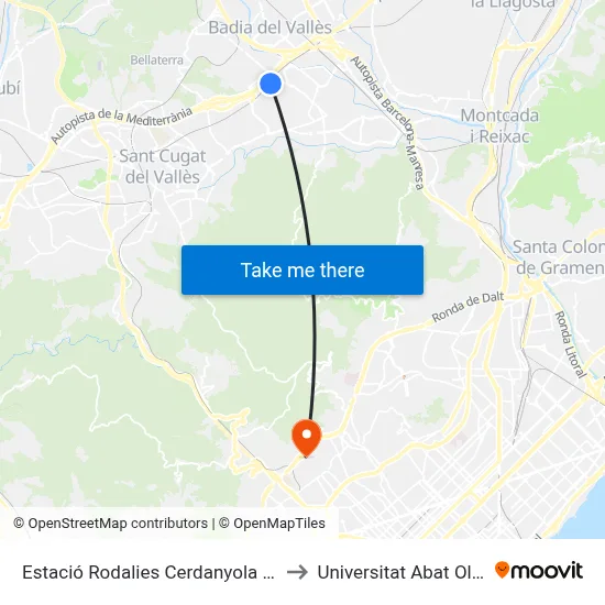 Estació Rodalies Cerdanyola Universitat to Universitat Abat Oliba Ceu map