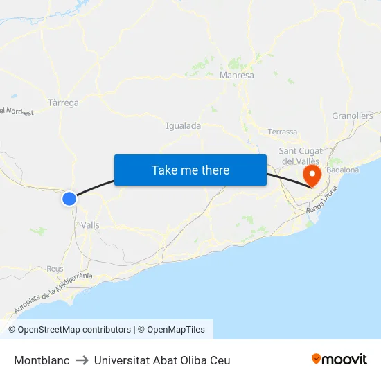 Montblanc to Universitat Abat Oliba Ceu map