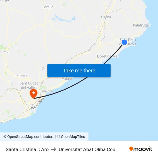 Santa Cristina D'Aro to Universitat Abat Oliba Ceu map