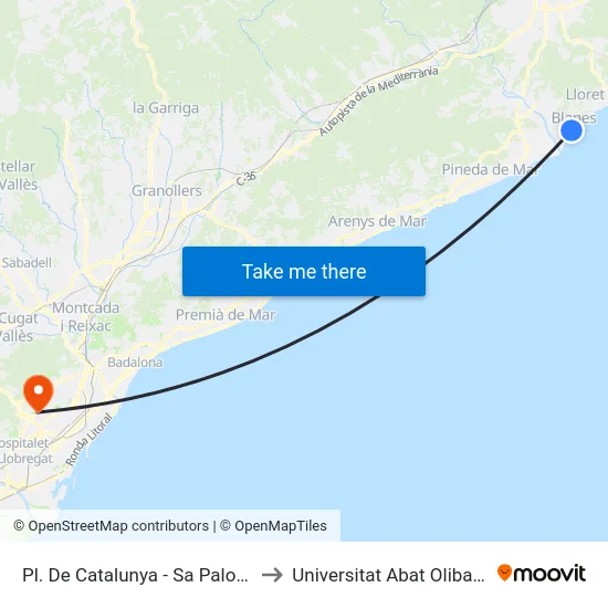 Pl. De Catalunya - Sa Palomera to Universitat Abat Oliba Ceu map