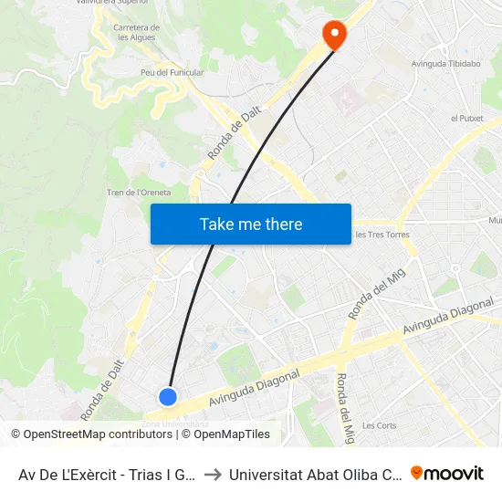 Av De L'Exèrcit - Trias I Giró to Universitat Abat Oliba Ceu map