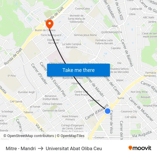 Mitre - Mandri to Universitat Abat Oliba Ceu map