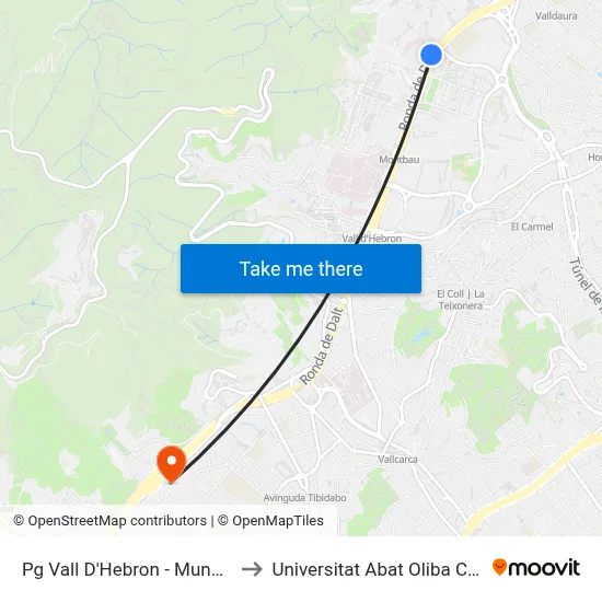 Pg Vall D'Hebron - Mundet to Universitat Abat Oliba Ceu map